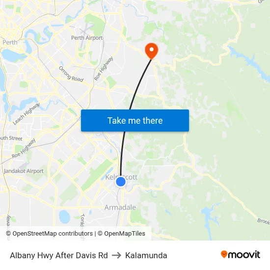 Albany Hwy After Davis Rd to Kalamunda map