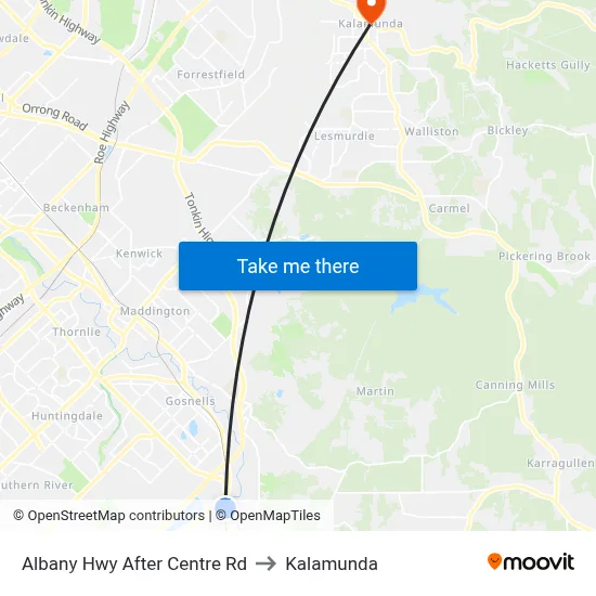Albany Hwy After Centre Rd to Kalamunda map