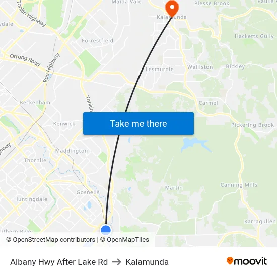 Albany Hwy After Lake Rd to Kalamunda map