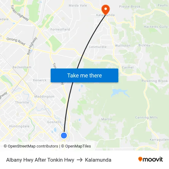 Albany Hwy After Tonkin Hwy to Kalamunda map