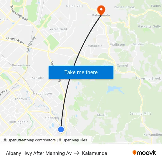 Albany Hwy After Manning Av to Kalamunda map