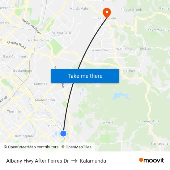 Albany Hwy After Ferres Dr to Kalamunda map