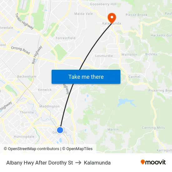 Albany Hwy After Dorothy St to Kalamunda map