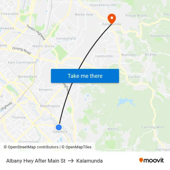 Albany Hwy After Main St to Kalamunda map