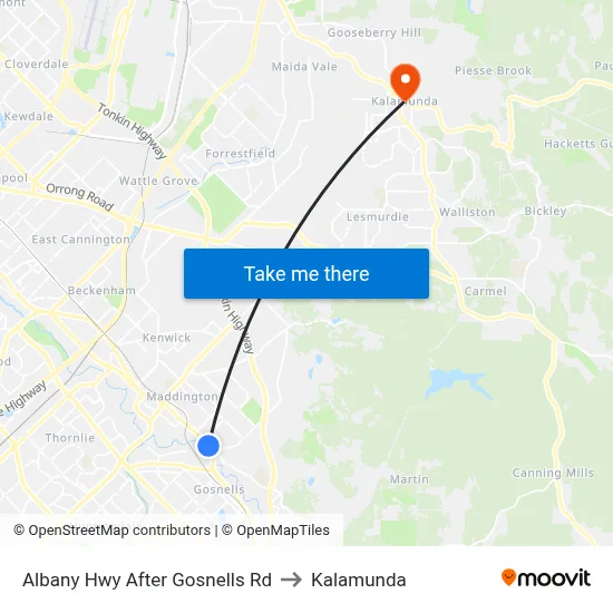 Albany Hwy After Gosnells Rd to Kalamunda map