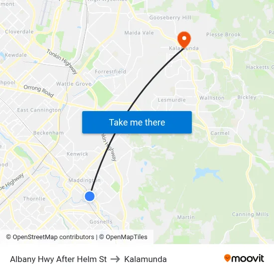 Albany Hwy After Helm St to Kalamunda map