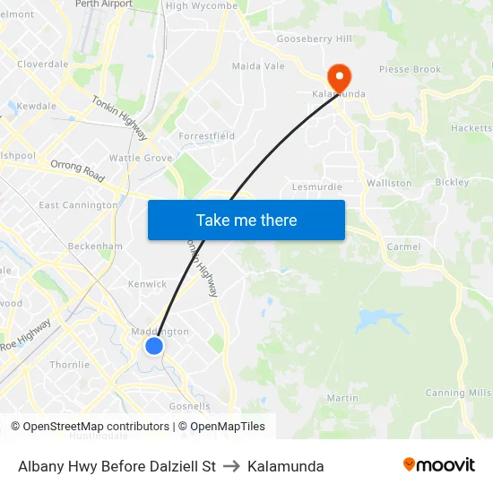 Albany Hwy Before Dalziell St to Kalamunda map