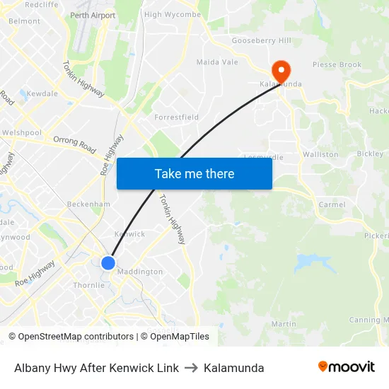 Albany Hwy After Kenwick Link to Kalamunda map