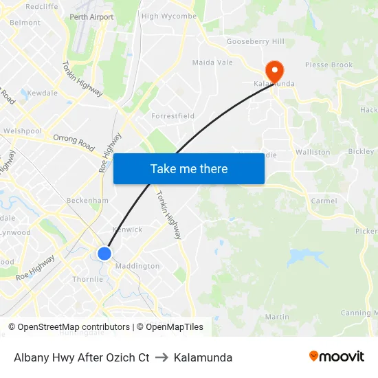 Albany Hwy After Ozich Ct to Kalamunda map