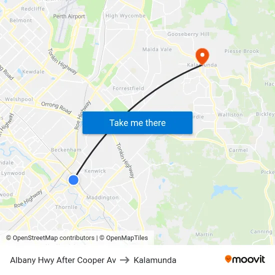 Albany Hwy After Cooper Av to Kalamunda map