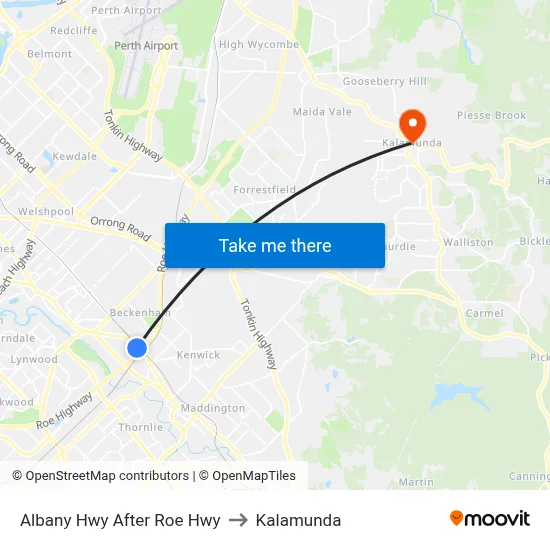 Albany Hwy After Roe Hwy to Kalamunda map