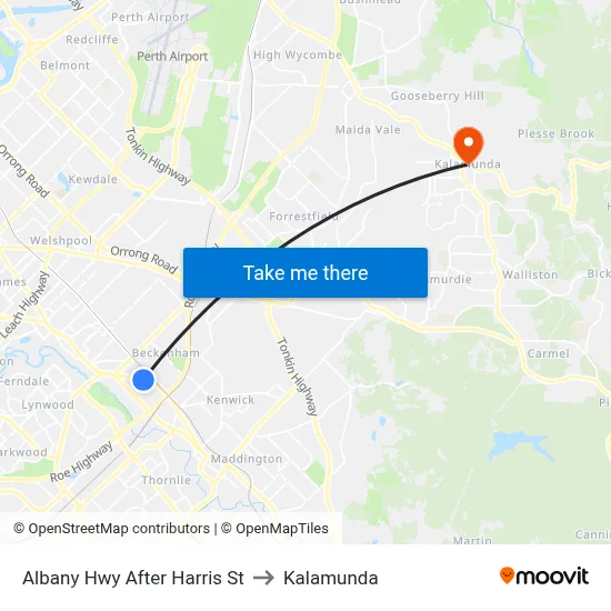 Albany Hwy After Harris St to Kalamunda map