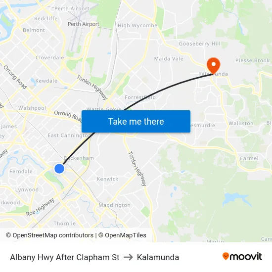 Albany Hwy After Clapham St to Kalamunda map