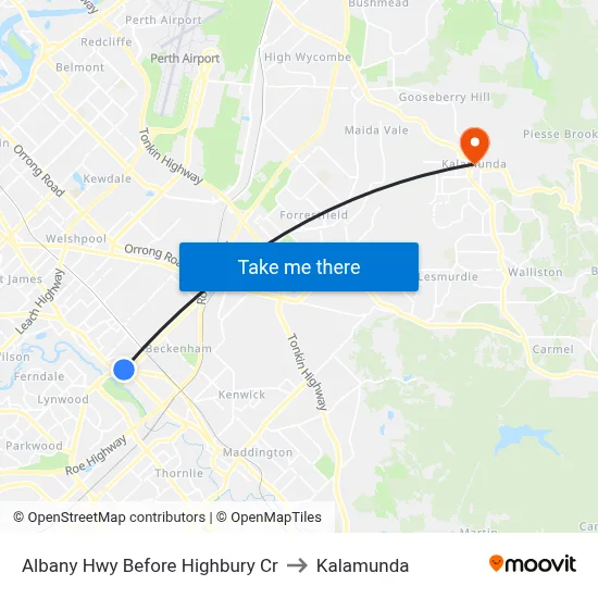 Albany Hwy Before Highbury Cr to Kalamunda map