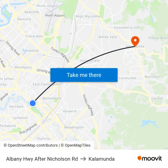 Albany Hwy After Nicholson Rd to Kalamunda map