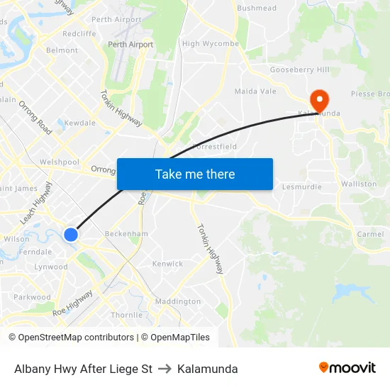 Albany Hwy After Liege St to Kalamunda map