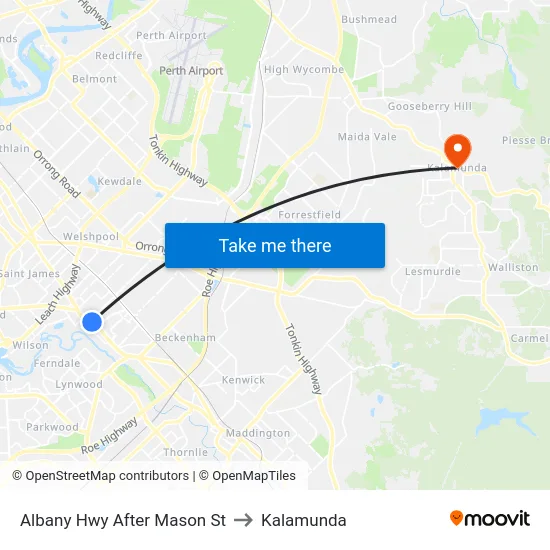 Albany Hwy After Mason St to Kalamunda map