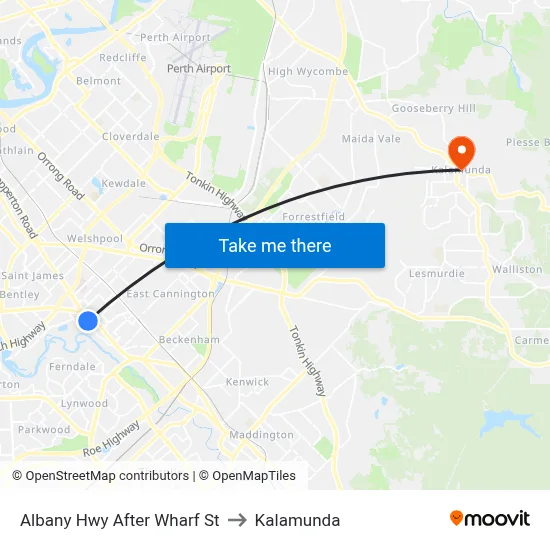 Albany Hwy After Wharf St to Kalamunda map