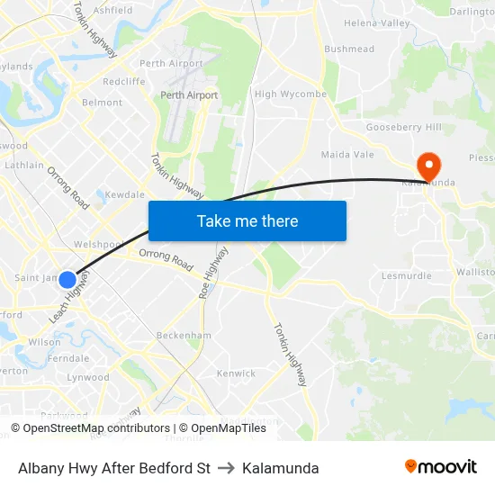 Albany Hwy After Bedford St to Kalamunda map
