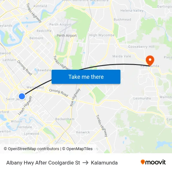 Albany Hwy After Coolgardie St to Kalamunda map