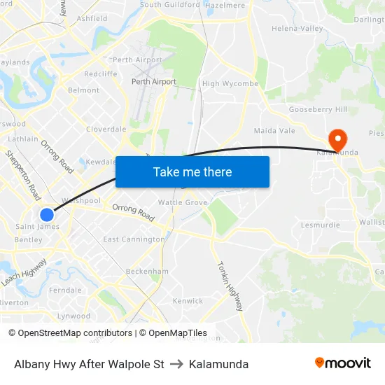 Albany Hwy After Walpole St to Kalamunda map