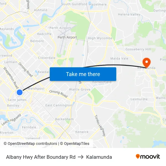 Albany Hwy After Boundary Rd to Kalamunda map