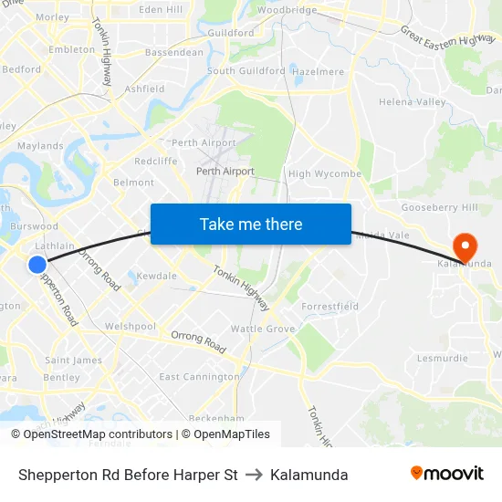 Shepperton Rd Before Harper St to Kalamunda map