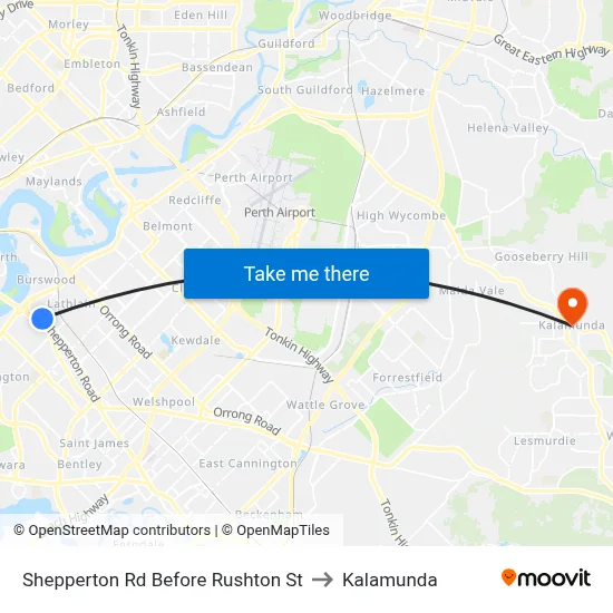 Shepperton Rd Before Rushton St to Kalamunda map