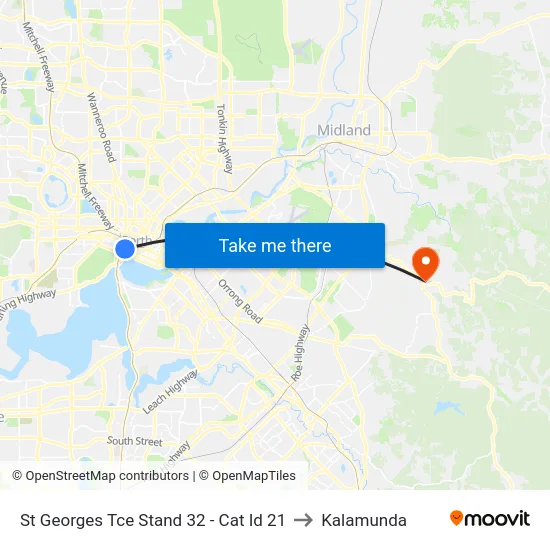 St Georges Tce Stand 32 - Cat Id 21 to Kalamunda map