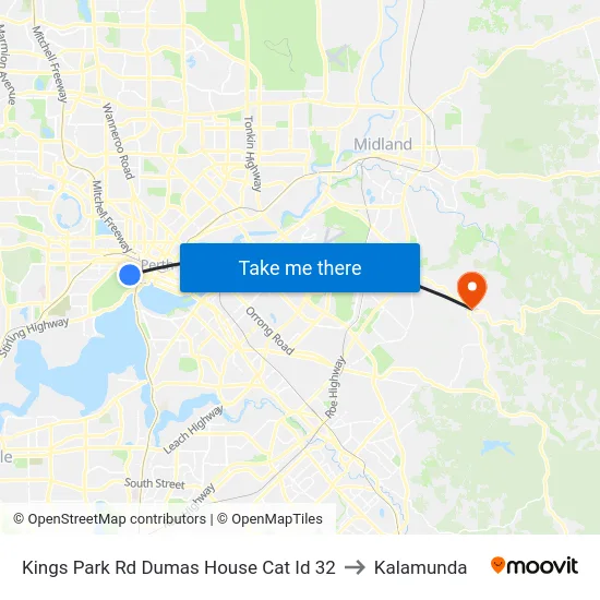 Kings Park Rd Dumas House Cat Id 32 to Kalamunda map