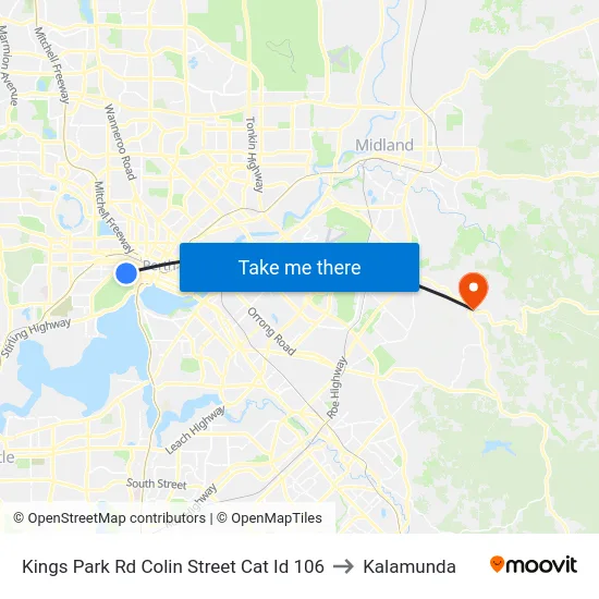 Kings Park Rd Colin Street Cat Id 106 to Kalamunda map