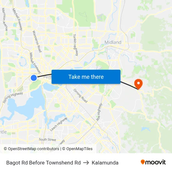 Bagot Rd Before Townshend Rd to Kalamunda map
