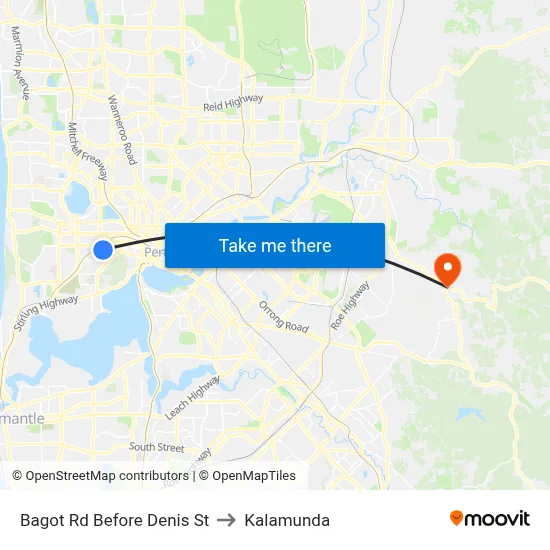 Bagot Rd Before Denis St to Kalamunda map