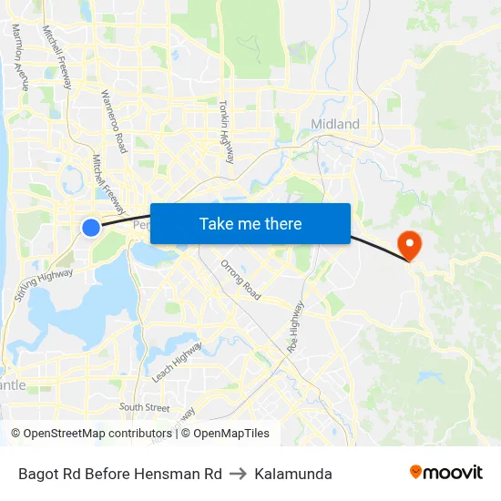 Bagot Rd Before Hensman Rd to Kalamunda map