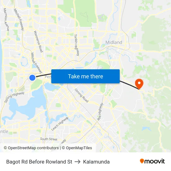 Bagot Rd Before Rowland St to Kalamunda map