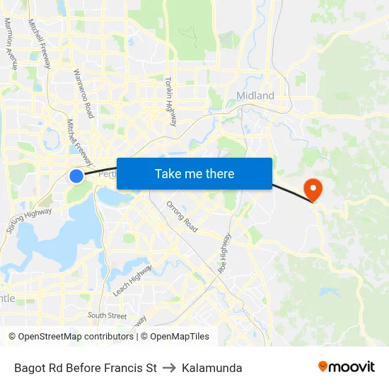 Bagot Rd Before Francis St to Kalamunda map
