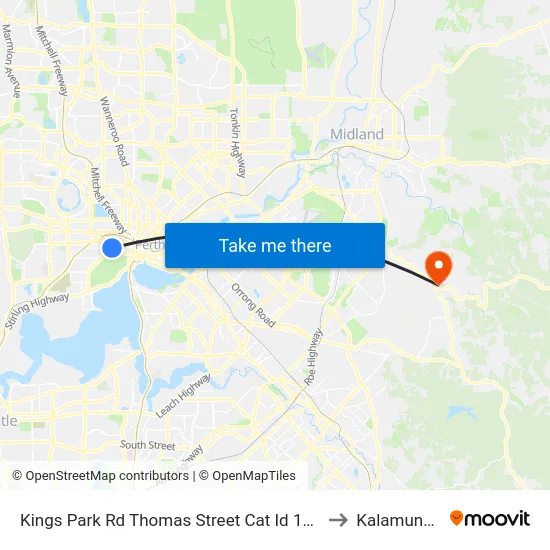 Kings Park Rd Thomas Street Cat Id 140 to Kalamunda map