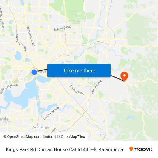 Kings Park Rd Dumas House Cat Id 44 to Kalamunda map