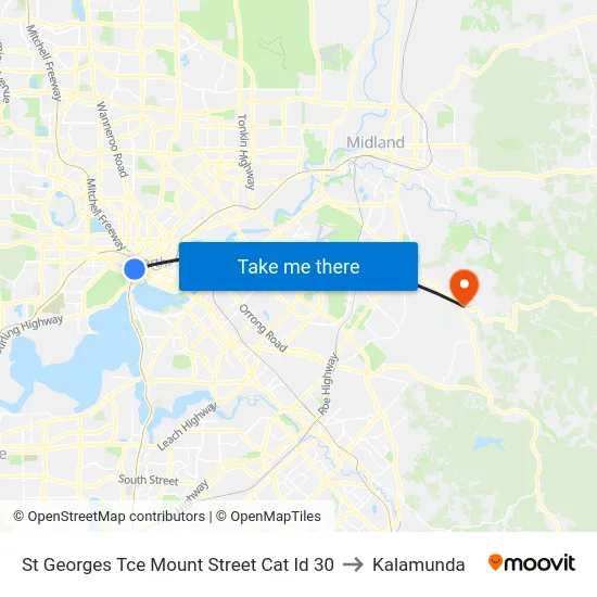 St Georges Tce Mount Street Cat Id 30 to Kalamunda map