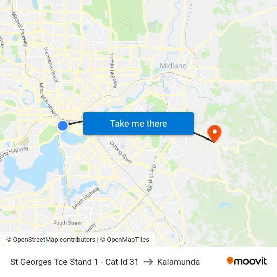 St Georges Tce Stand 1 -  Cat Id 31 to Kalamunda map