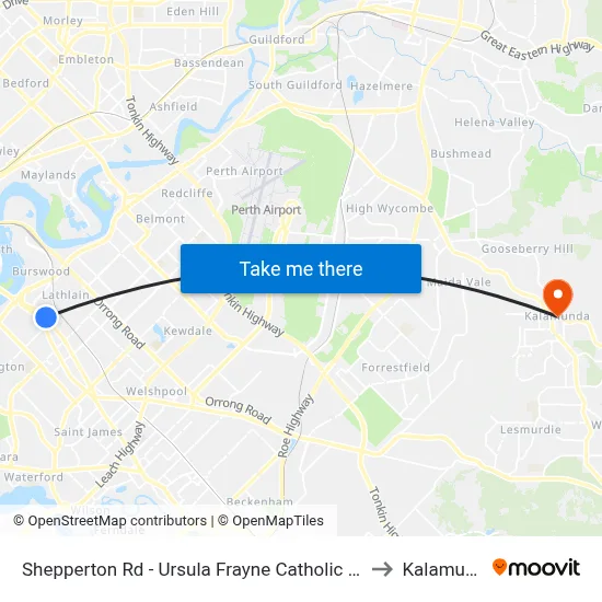 Shepperton Rd - Ursula Frayne Catholic Coll Sen to Kalamunda map