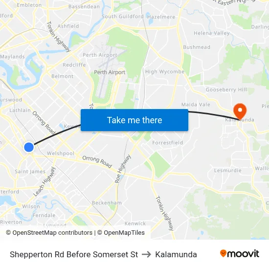 Shepperton Rd Before Somerset St to Kalamunda map