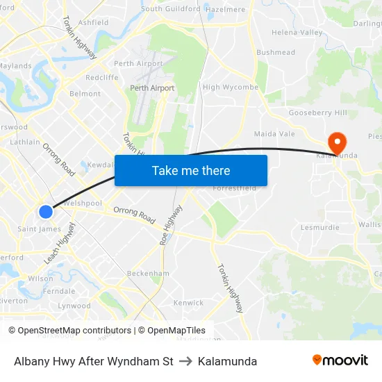 Albany Hwy After Wyndham St to Kalamunda map