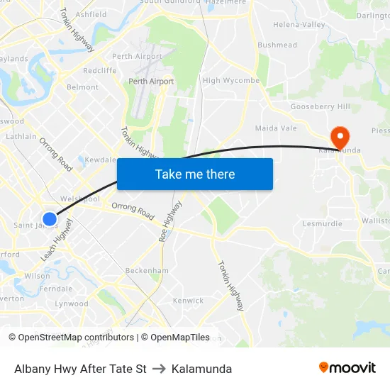 Albany Hwy After Tate St to Kalamunda map