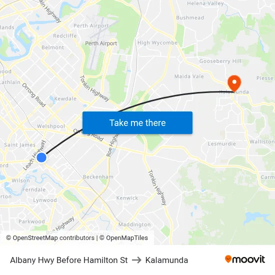 Albany Hwy Before Hamilton St to Kalamunda map