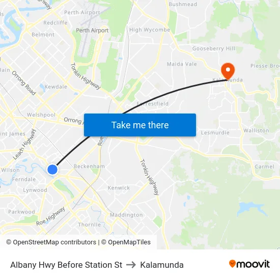 Albany Hwy Before Station St to Kalamunda map