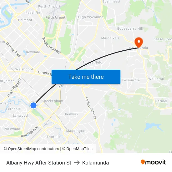Albany Hwy After Station St to Kalamunda map