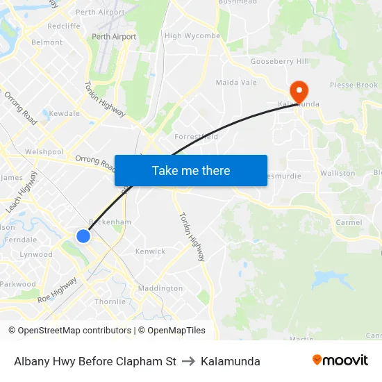 Albany Hwy Before Clapham St to Kalamunda map