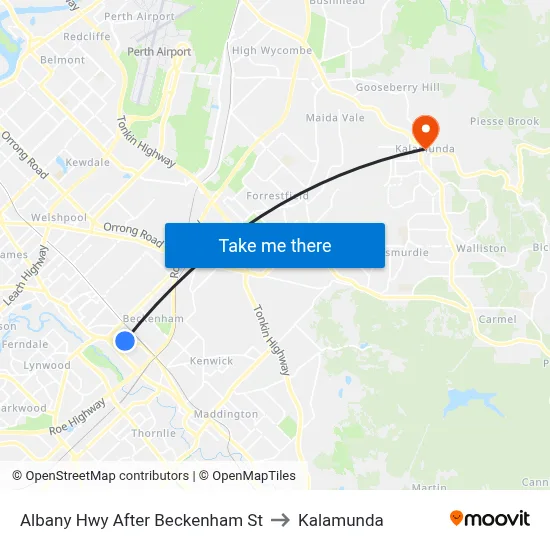 Albany Hwy After Beckenham St to Kalamunda map