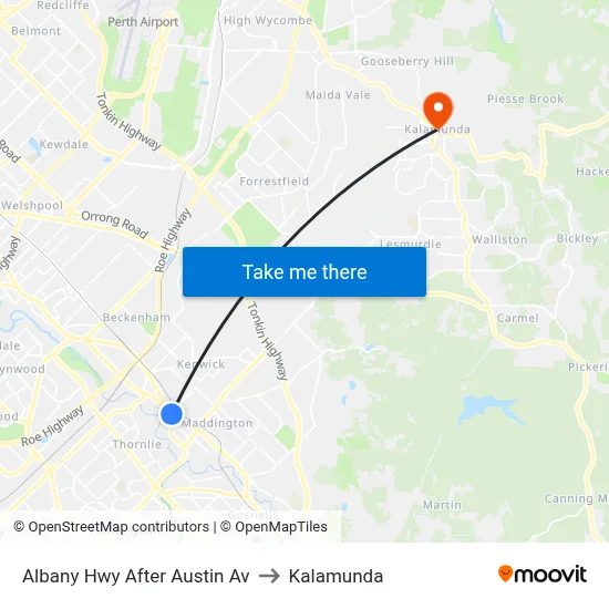 Albany Hwy After Austin Av to Kalamunda map